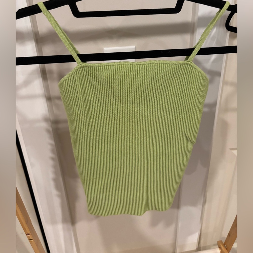 Bar III Light Green Ribbed Tank Top XS